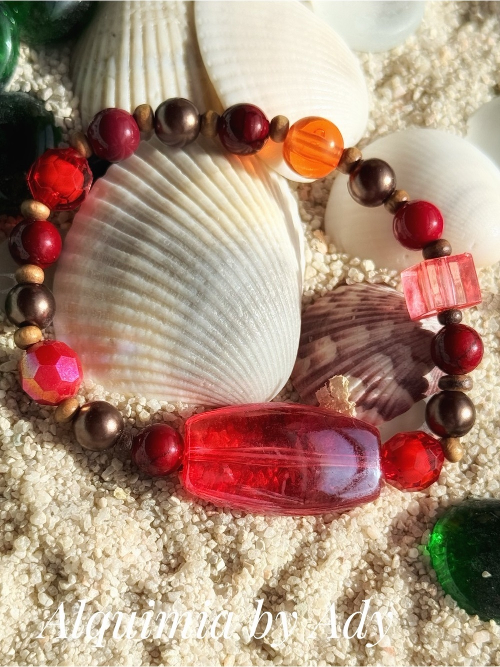 OVERSIZED coral and Red Crystal Beaded Bracelet